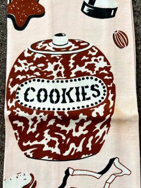 VINTAGE Mid Century Modern KENDALL Cookie Jar & Cut Outs Pink & Brown Dishtowel